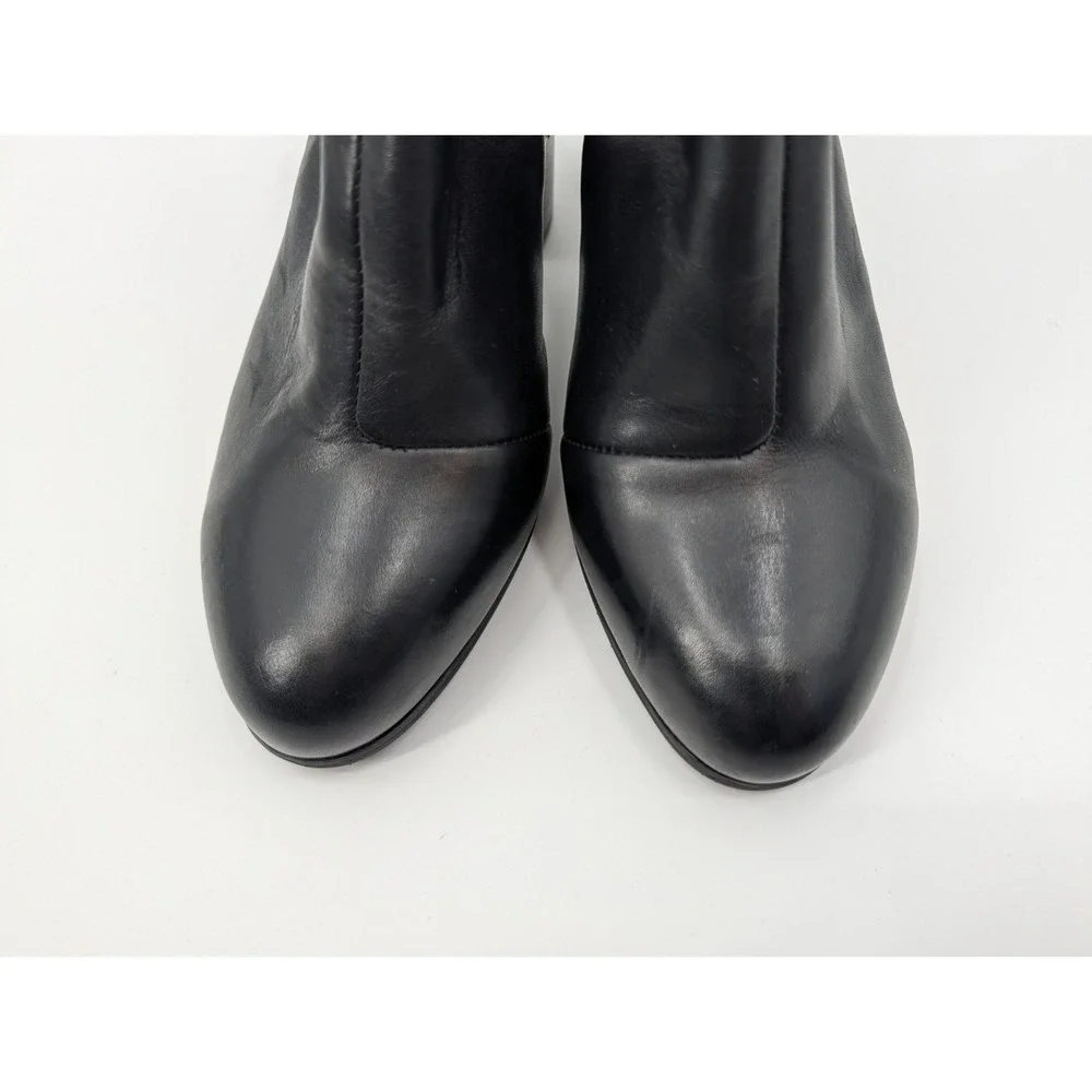 Vionic Black Leather Block Heels Bootie Size 8 Buckled Strap Open Heel Classic
